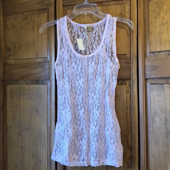 NWT Y2K Eyeshadow Light Pink Lace Razorback Tank Top Medium - Picture 1 of 3